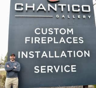 Chantico owner Rory Tomlinson beside the Chantico sign