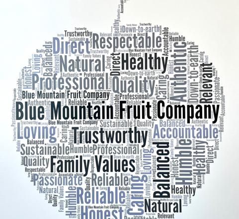 The Blue Mountain Fruit Company Apple Word Cloud