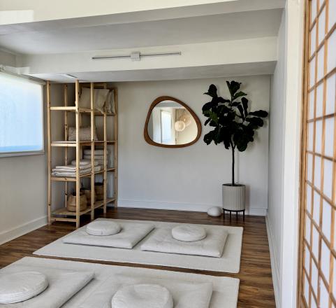 The studio with mats on the floor